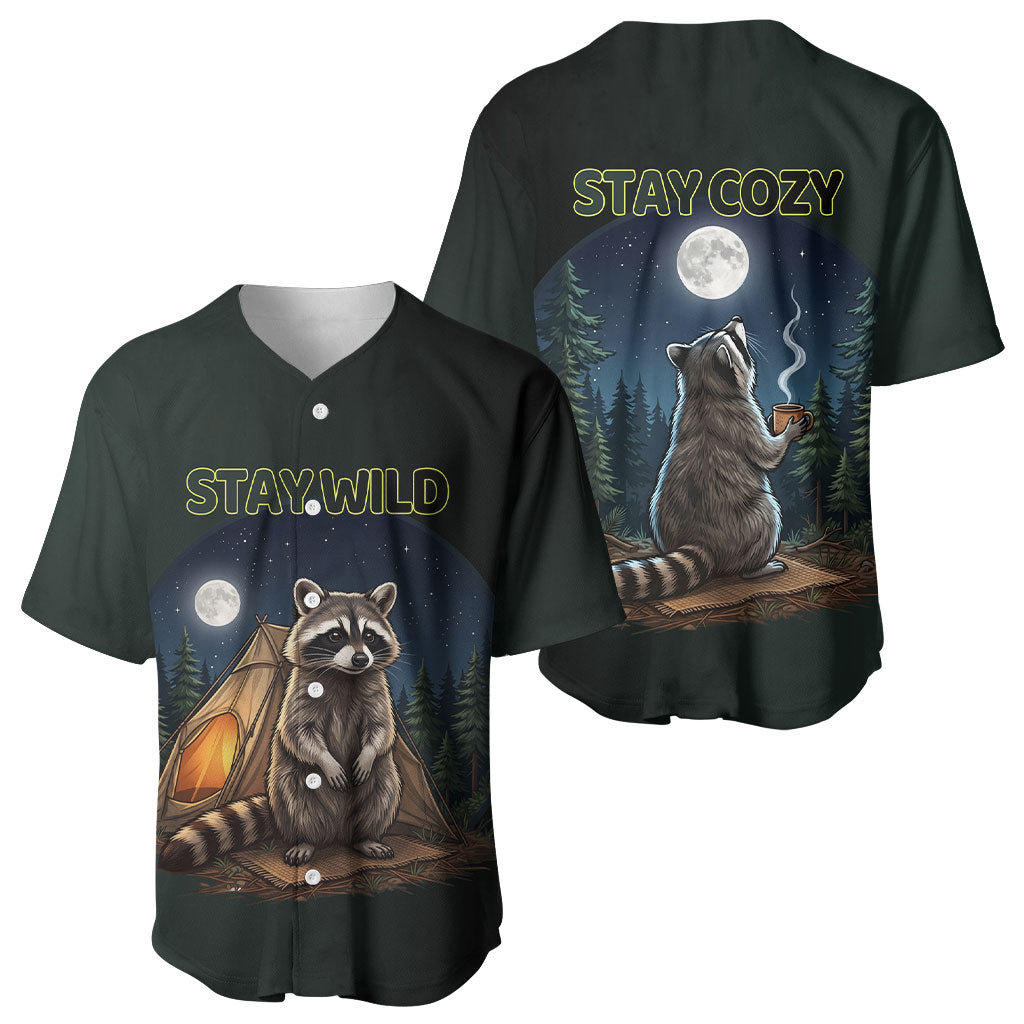 Raccoon Stay Wild Stay Cozy Camping Baseball Jersey Starry Night Forest Wildlife