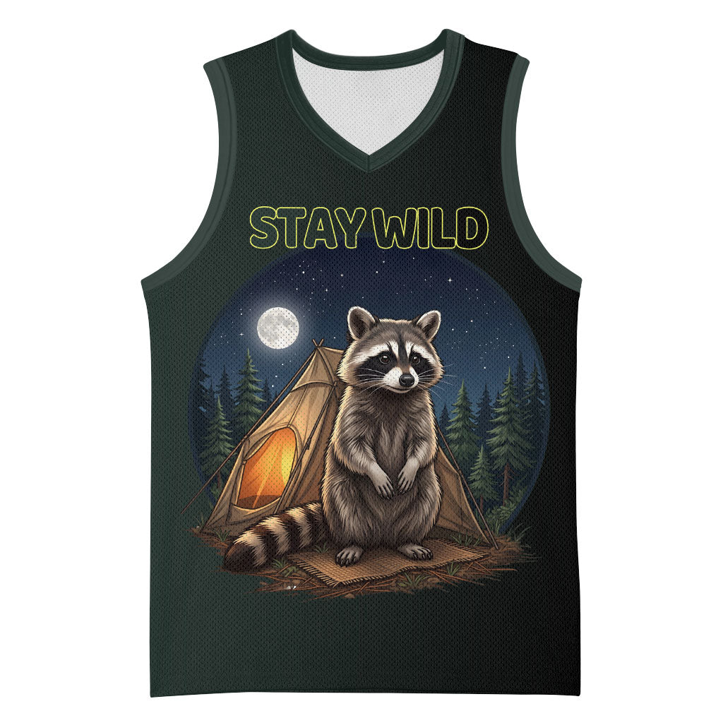 Raccoon Stay Wild Stay Cozy Camping Basketball Jersey Starry Night Forest Wildlife
