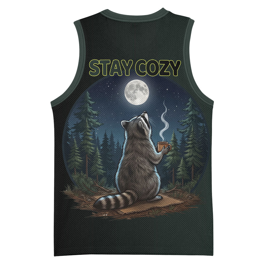 Raccoon Stay Wild Stay Cozy Camping Basketball Jersey Starry Night Forest Wildlife