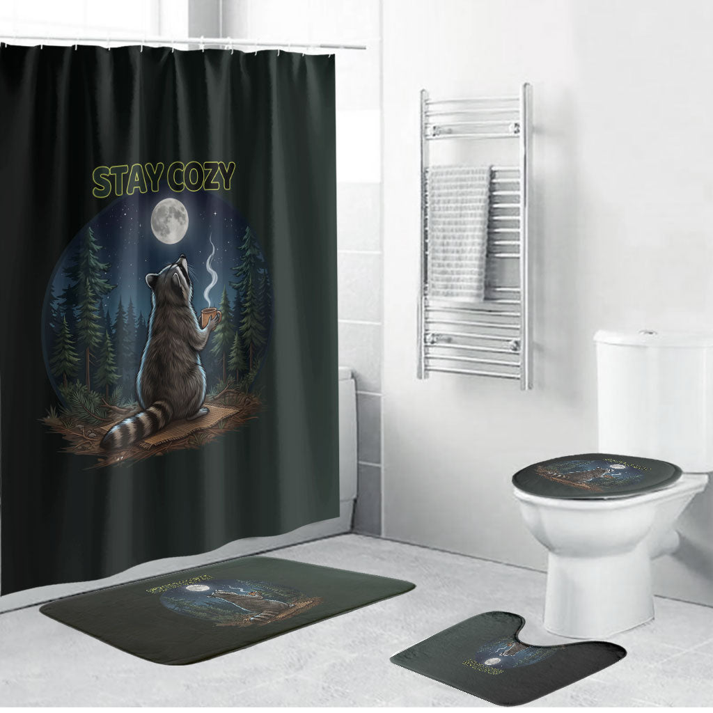 Raccoon Stay Wild Stay Cozy Camping Bathroom Set Starry Night Forest Wildlife