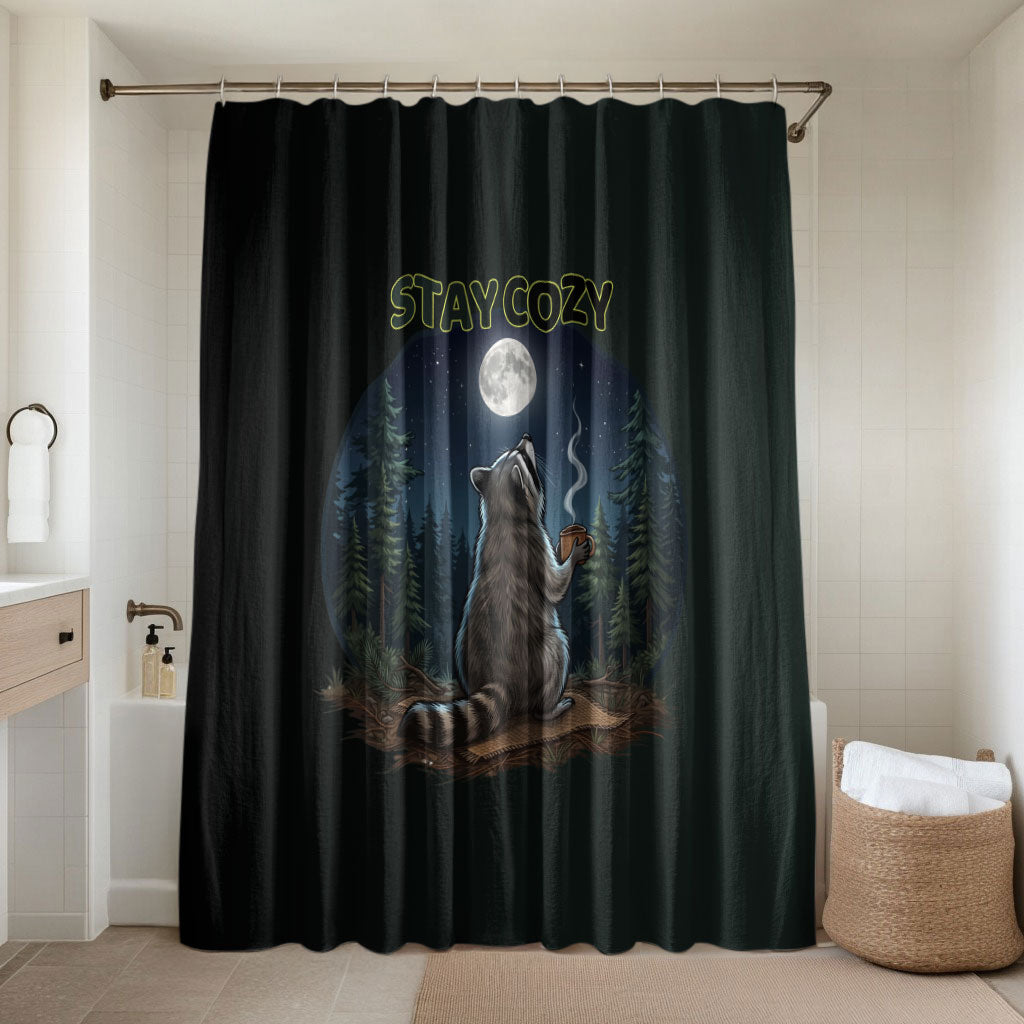 Raccoon Stay Wild Stay Cozy Camping Bathroom Set Starry Night Forest Wildlife
