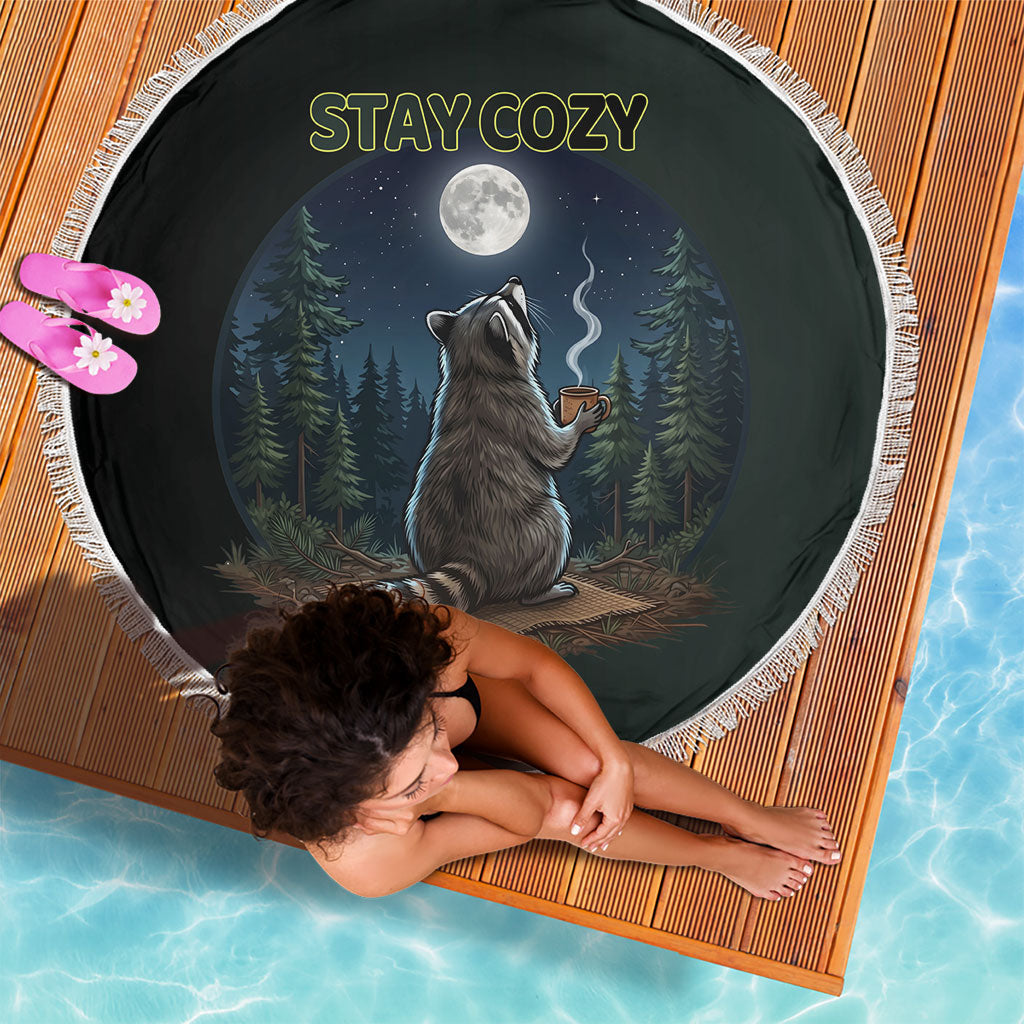 Raccoon Stay Wild Stay Cozy Camping Beach Blanket Starry Night Forest Wildlife
