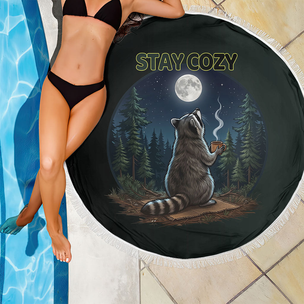 Raccoon Stay Wild Stay Cozy Camping Beach Blanket Starry Night Forest Wildlife