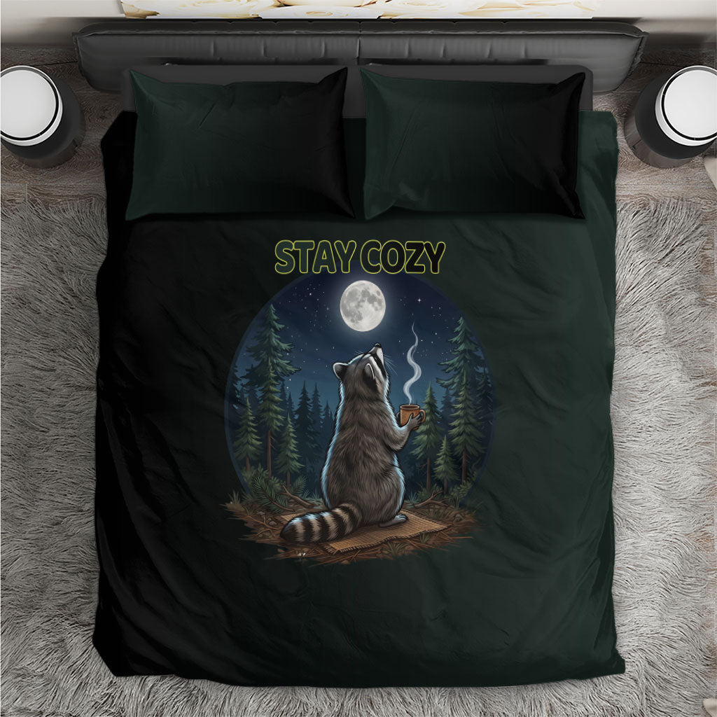 Raccoon Stay Wild Stay Cozy Camping Bedding Set Starry Night Forest Wildlife
