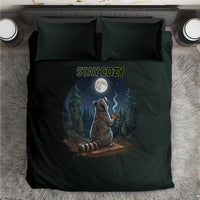 Raccoon Stay Wild Stay Cozy Camping Bedding Set Starry Night Forest Wildlife