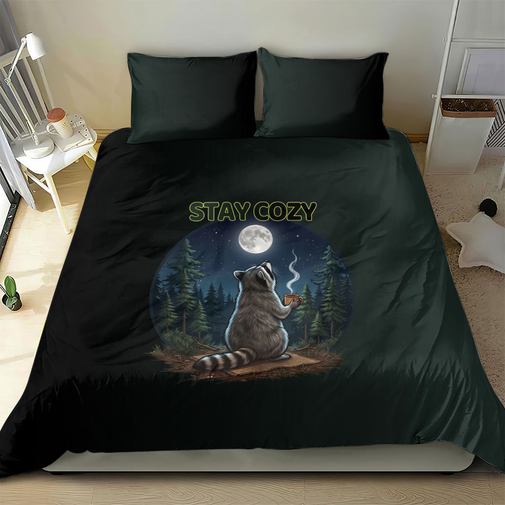 Raccoon Stay Wild Stay Cozy Camping Bedding Set Starry Night Forest Wildlife