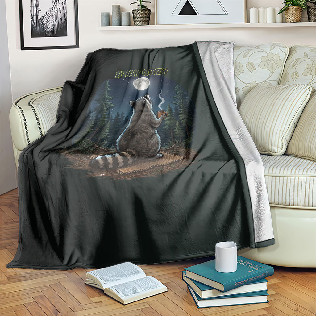 Raccoon Stay Wild Stay Cozy Camping Blanket Starry Night Forest Wildlife
