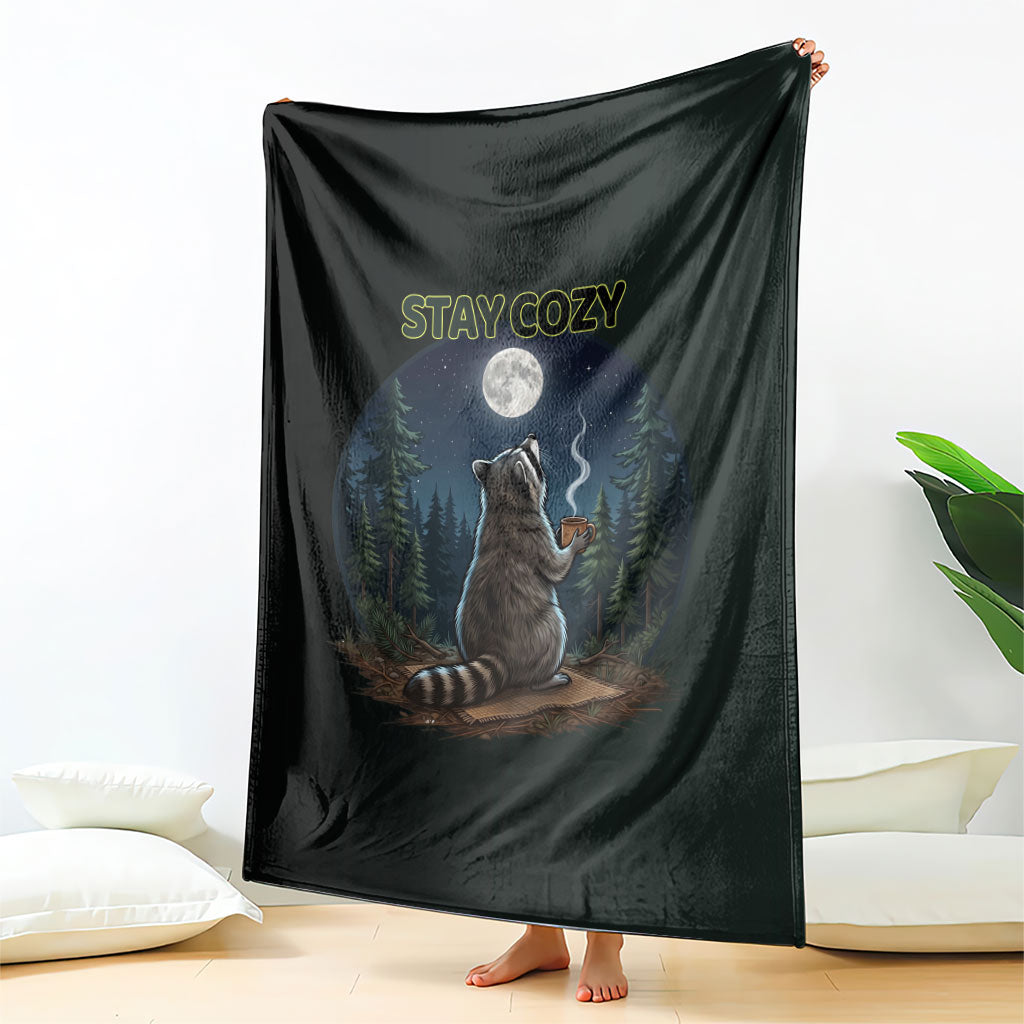 Raccoon Stay Wild Stay Cozy Camping Blanket Starry Night Forest Wildlife