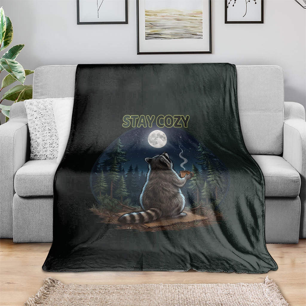 Raccoon Stay Wild Stay Cozy Camping Blanket Starry Night Forest Wildlife