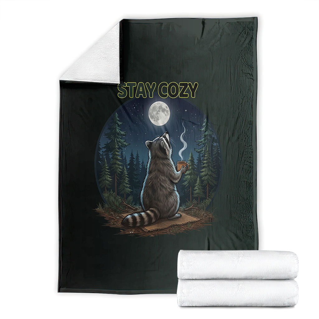 Raccoon Stay Wild Stay Cozy Camping Blanket Starry Night Forest Wildlife