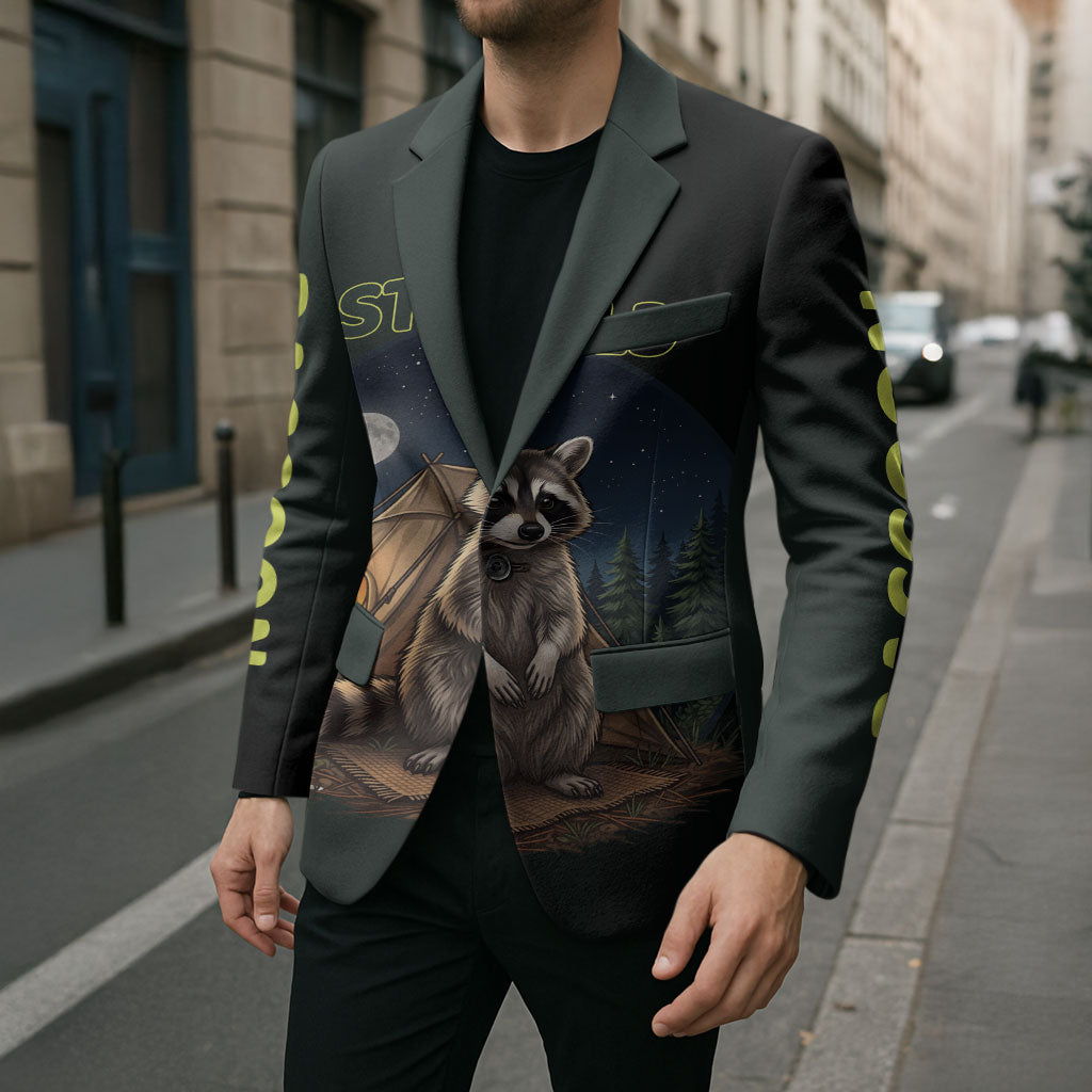 Raccoon Stay Wild Stay Cozy Camping Blazer Starry Night Forest Wildlife