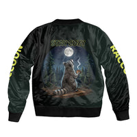 Raccoon Stay Wild Stay Cozy Camping Bomber Jacket Starry Night Forest Wildlife