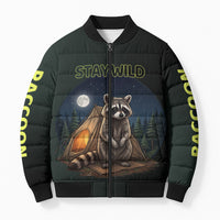 Raccoon Stay Wild Stay Cozy Camping Bomber Puffer Jacket Starry Night Forest Wildlife