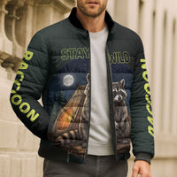 Raccoon Stay Wild Stay Cozy Camping Bomber Puffer Jacket Starry Night Forest Wildlife