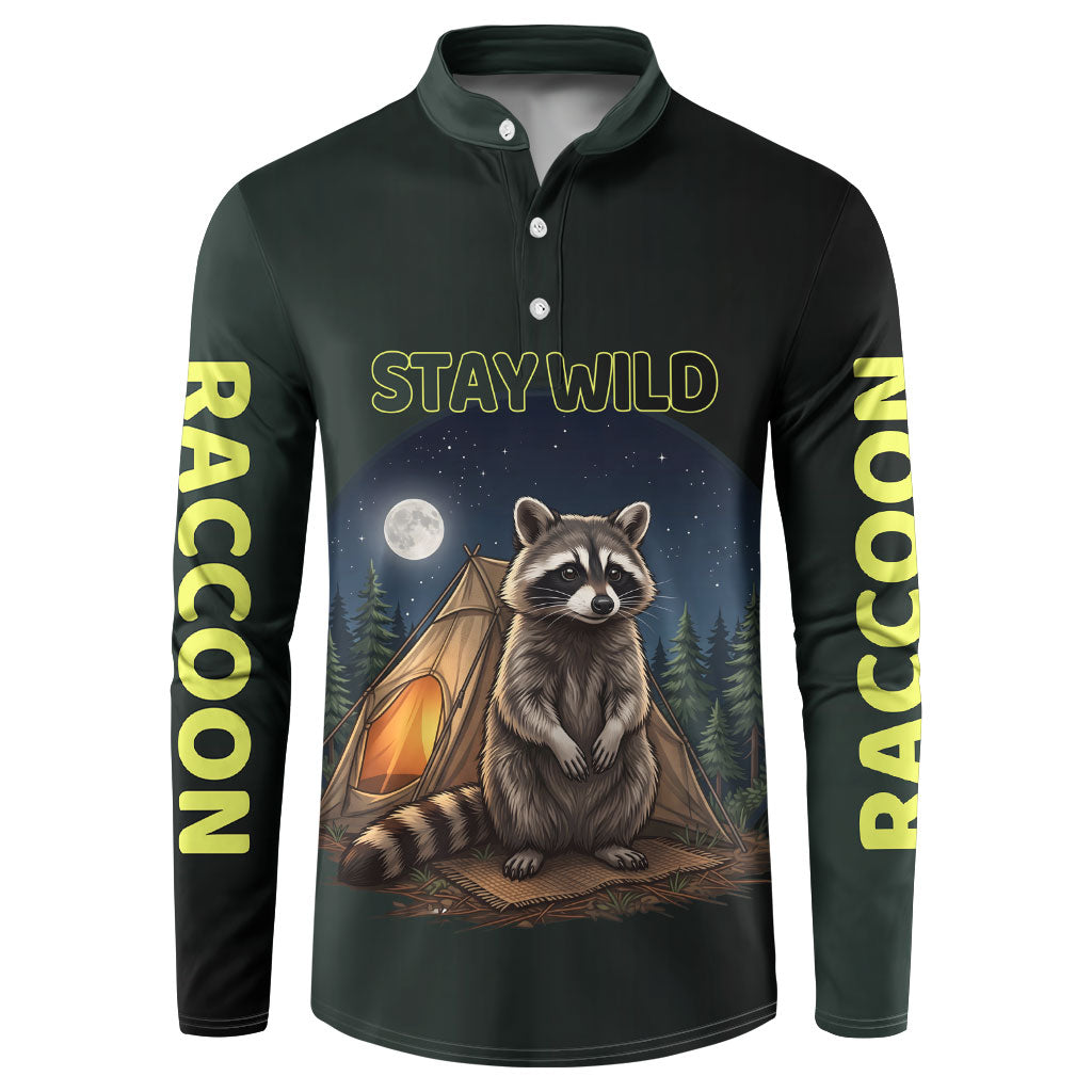 Raccoon Stay Wild Stay Cozy Camping Button Sweatshirt Starry Night Forest Wildlife