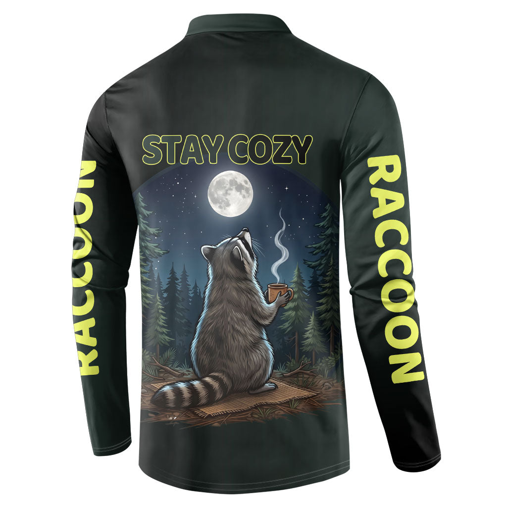 Raccoon Stay Wild Stay Cozy Camping Button Sweatshirt Starry Night Forest Wildlife