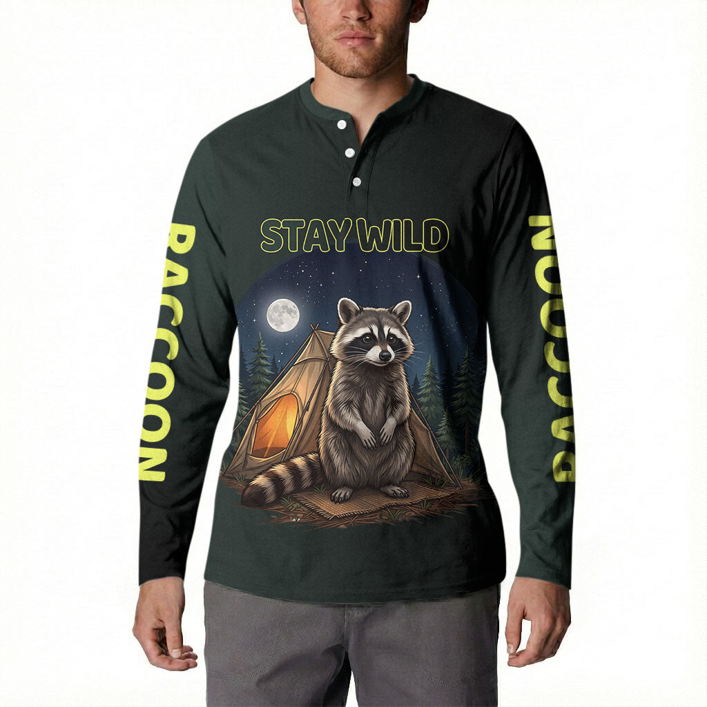 Raccoon Stay Wild Stay Cozy Camping Button Sweatshirt Starry Night Forest Wildlife