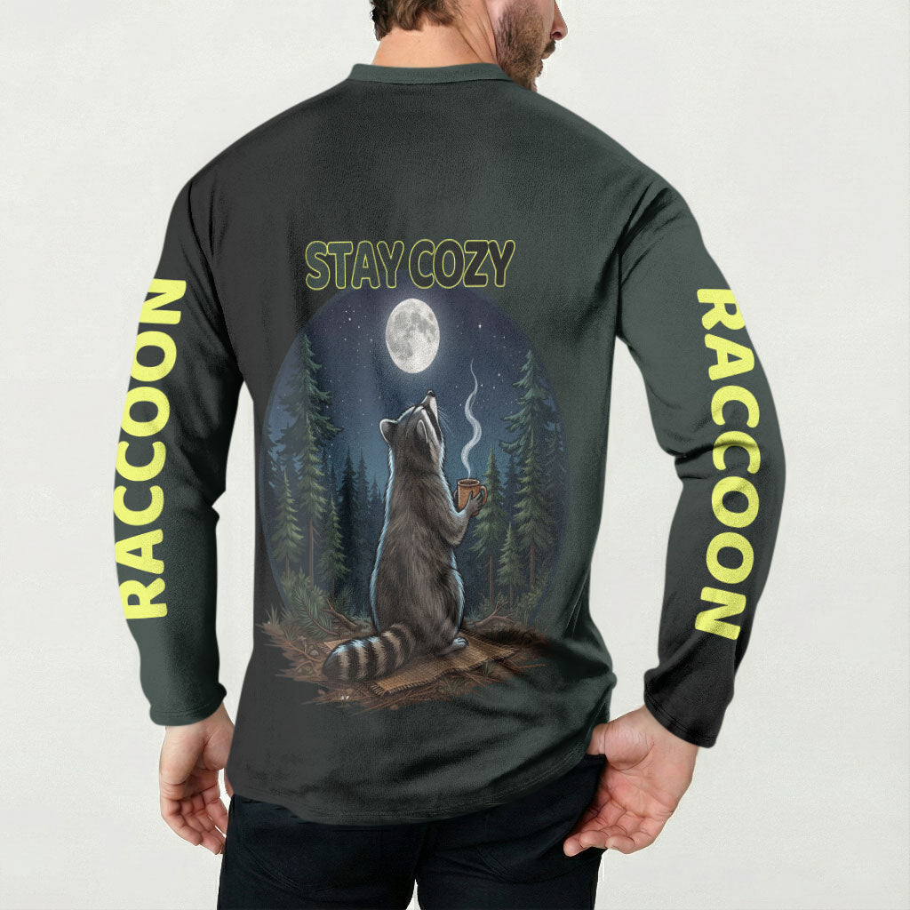 Raccoon Stay Wild Stay Cozy Camping Button Sweatshirt Starry Night Forest Wildlife