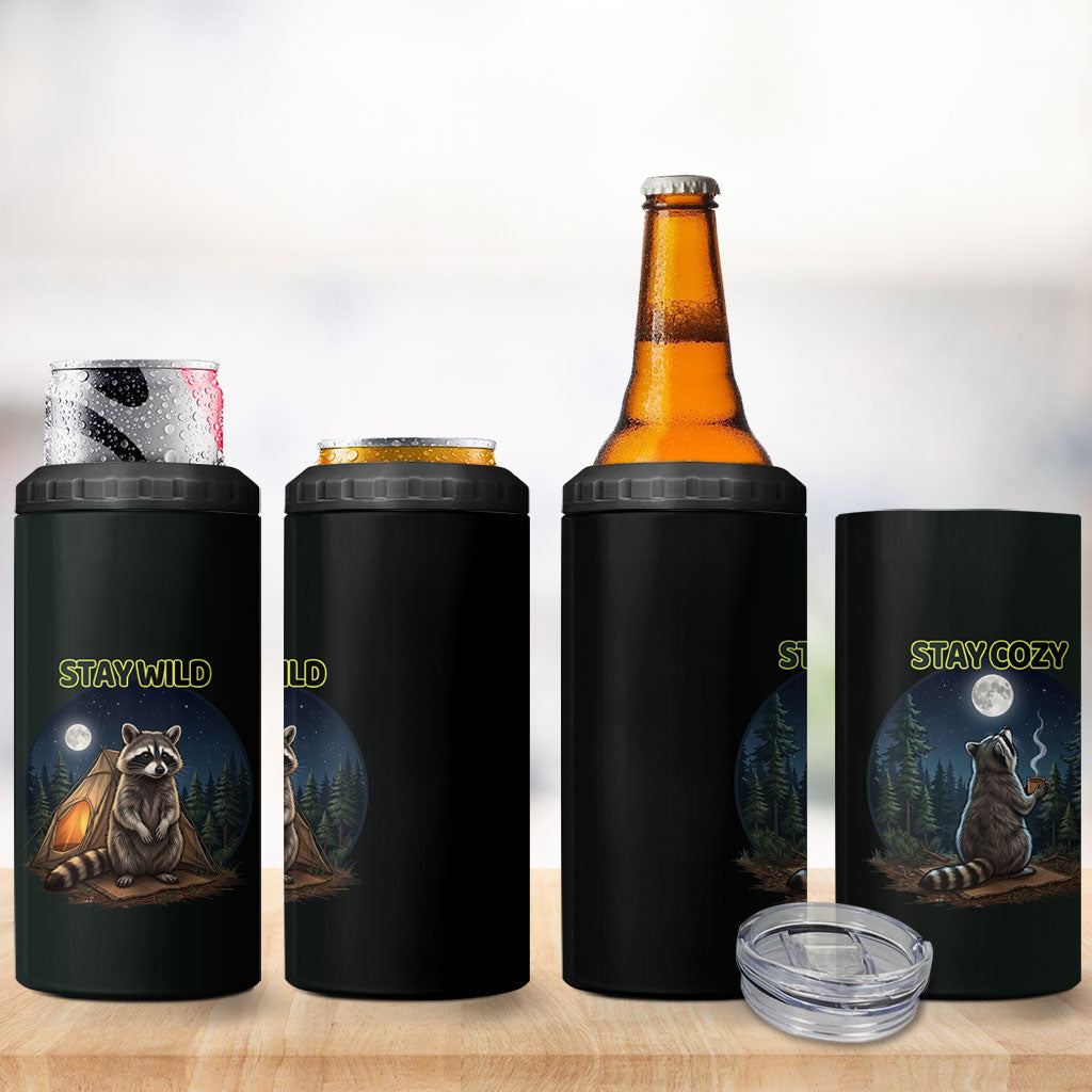 Raccoon Stay Wild Stay Cozy Camping 4 in 1 Can Cooler Tumbler Starry Night Forest Wildlife