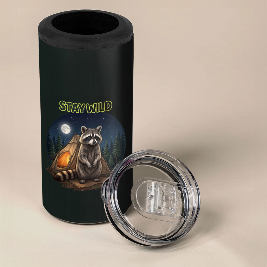 Raccoon Stay Wild Stay Cozy Camping 4 in 1 Can Cooler Tumbler Starry Night Forest Wildlife