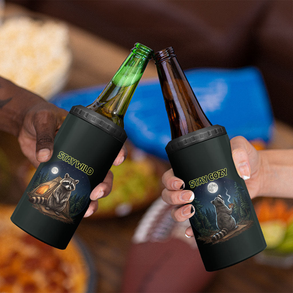Raccoon Stay Wild Stay Cozy Camping 4 in 1 Can Cooler Tumbler Starry Night Forest Wildlife