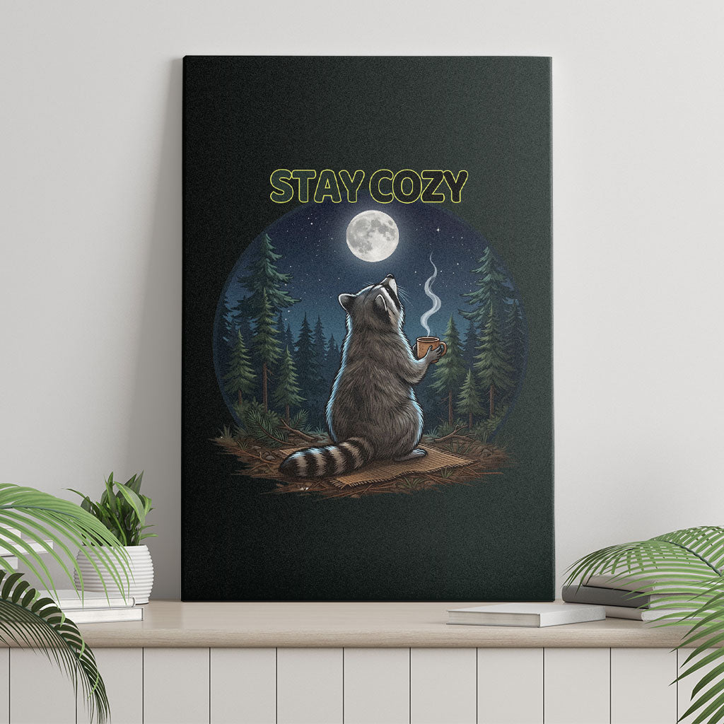 Raccoon Stay Wild Stay Cozy Camping Canvas Wall Art Starry Night Forest Wildlife