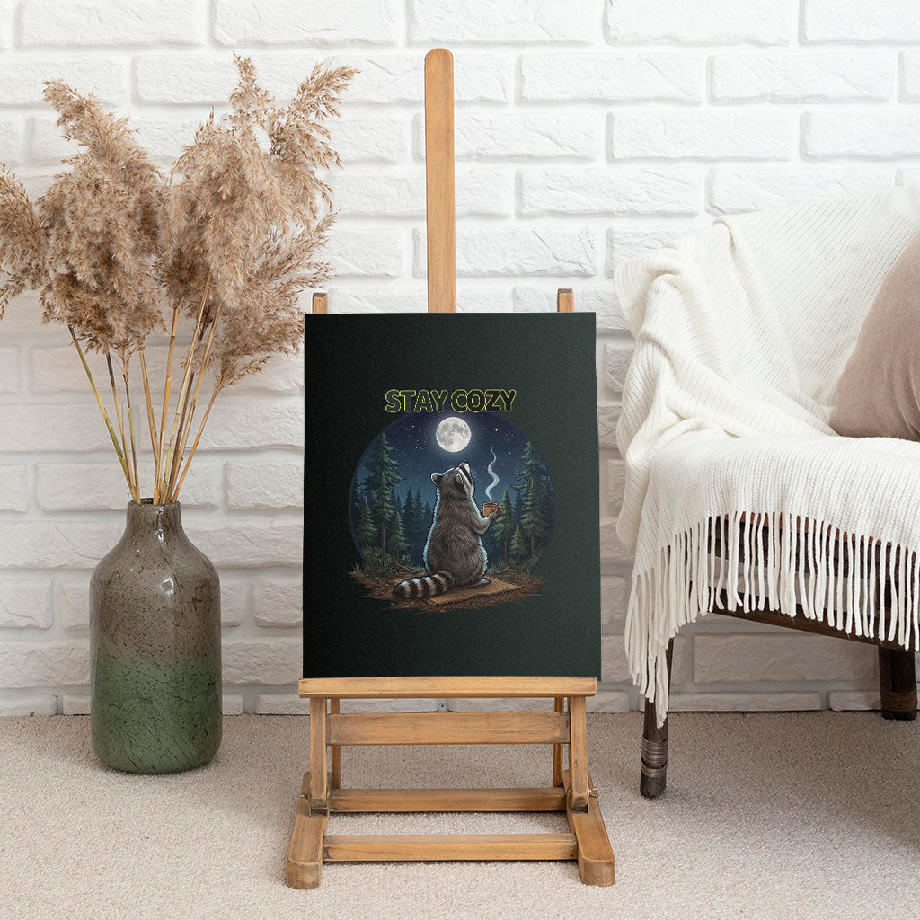 Raccoon Stay Wild Stay Cozy Camping Canvas Wall Art Starry Night Forest Wildlife