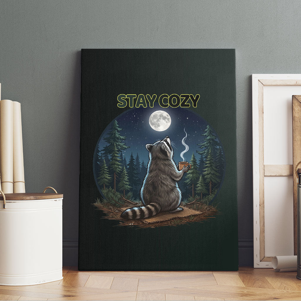 Raccoon Stay Wild Stay Cozy Camping Canvas Wall Art Starry Night Forest Wildlife