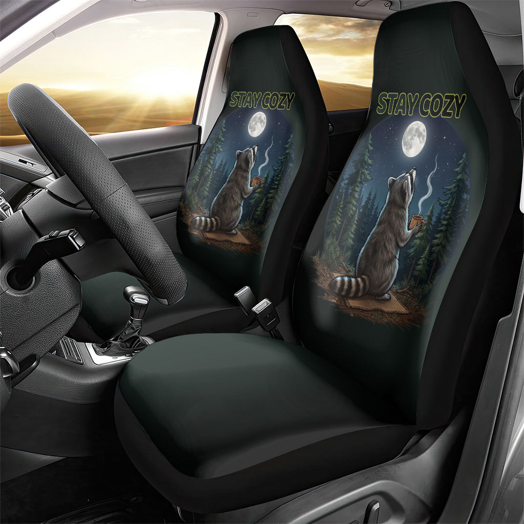 Raccoon Stay Wild Stay Cozy Camping Car Seat Cover Starry Night Forest Wildlife