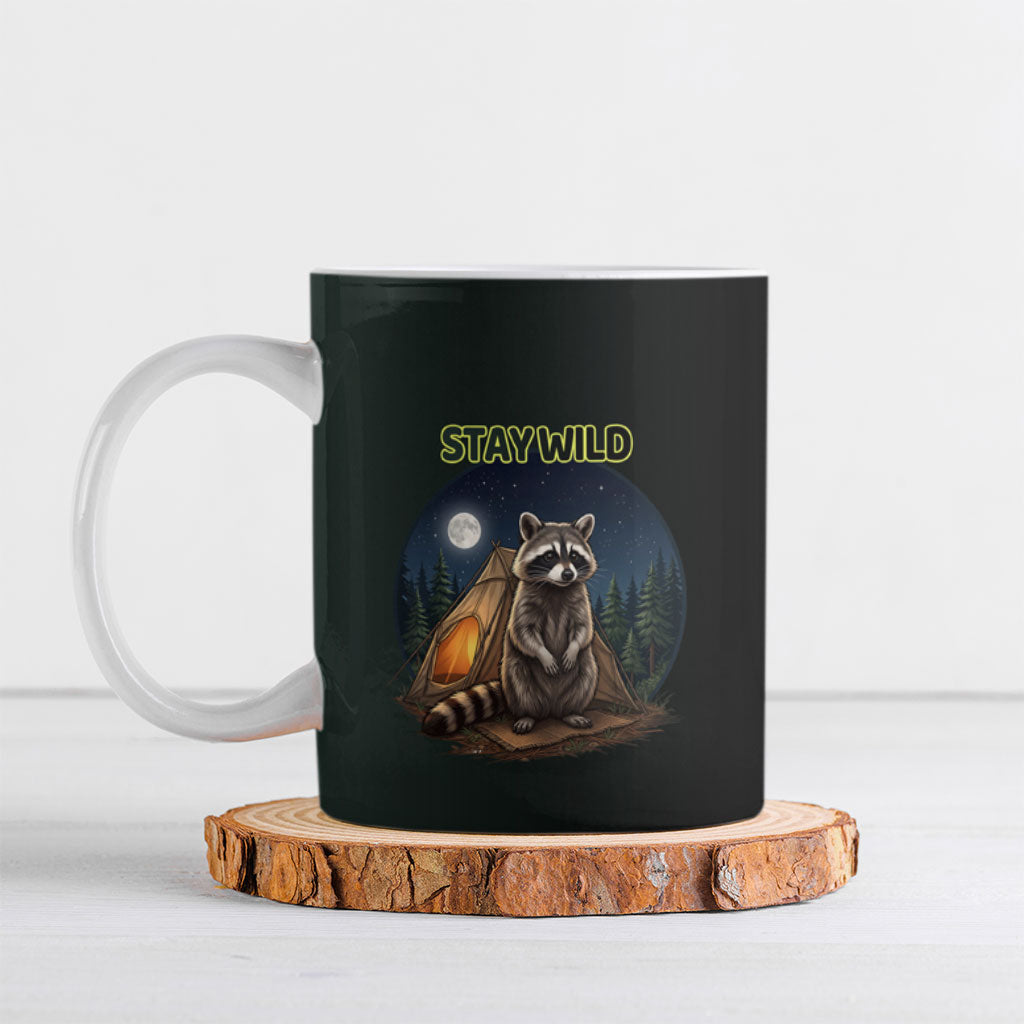Raccoon Stay Wild Stay Cozy Camping Ceramic Mug Starry Night Forest Wildlife