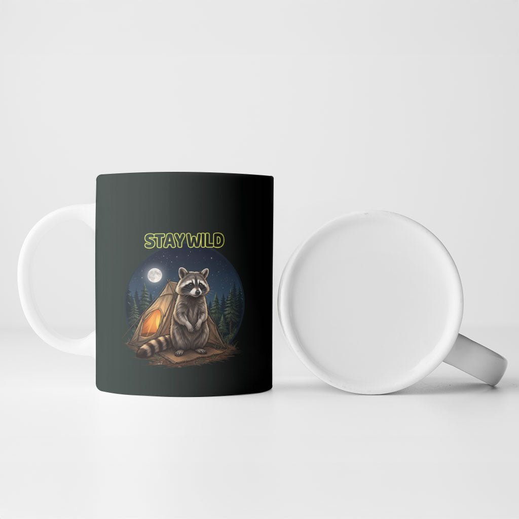 Raccoon Stay Wild Stay Cozy Camping Ceramic Mug Starry Night Forest Wildlife
