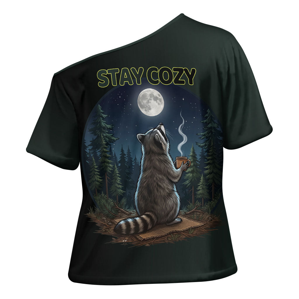 Raccoon Stay Wild Stay Cozy Camping Cross Shoulder Shirt Starry Night Forest Wildlife