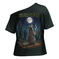 Raccoon Stay Wild Stay Cozy Camping Cross Shoulder Shirt Starry Night Forest Wildlife