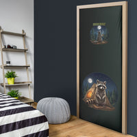 Raccoon Stay Wild Stay Cozy Camping Door Cover Starry Night Forest Wildlife