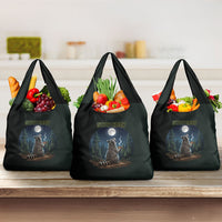 Raccoon Stay Wild Stay Cozy Camping Grocery Bag Starry Night Forest Wildlife
