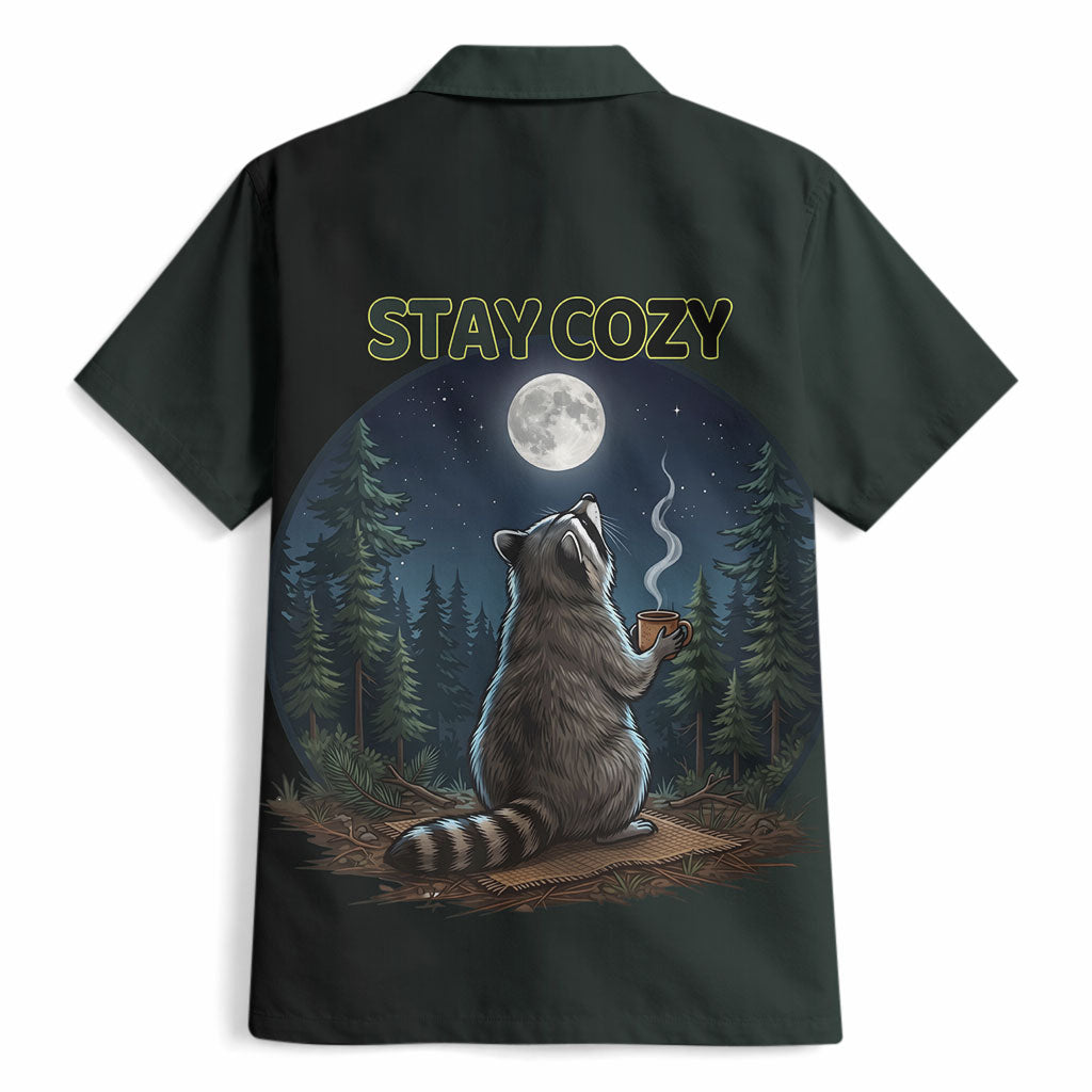 Raccoon Stay Wild Stay Cozy Camping Hawaiian Shirt Starry Night Forest Wildlife