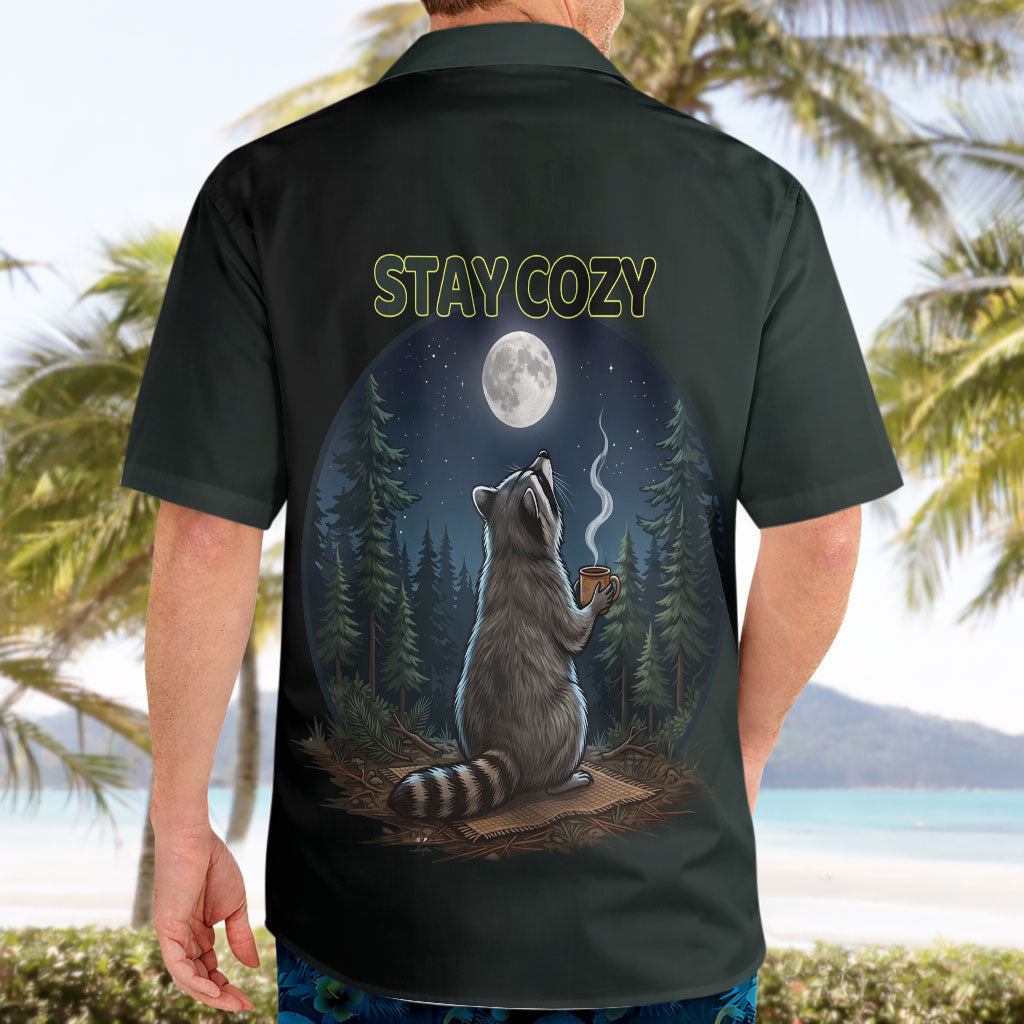 Raccoon Stay Wild Stay Cozy Camping Hawaiian Shirt Starry Night Forest Wildlife