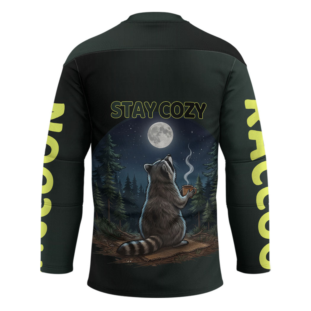 Raccoon Stay Wild Stay Cozy Camping Hockey Jersey Starry Night Forest Wildlife