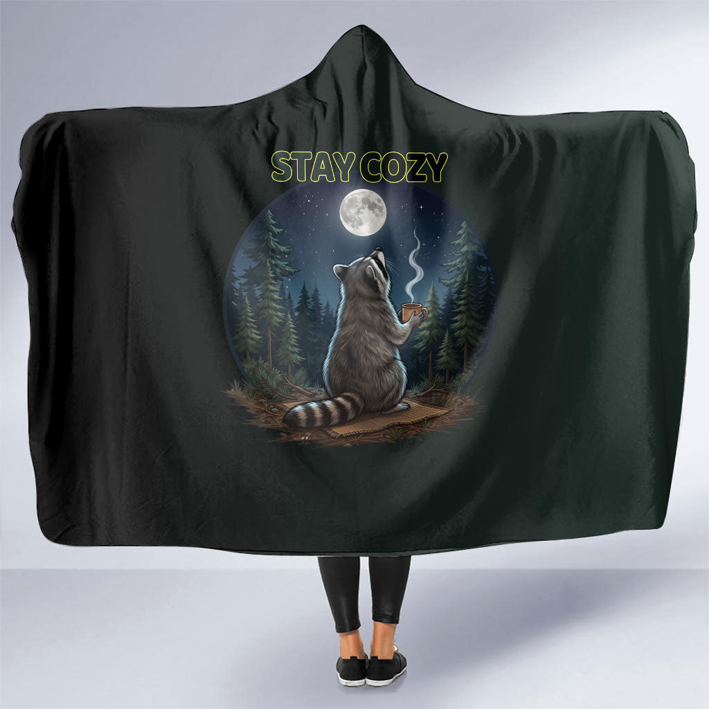 Raccoon Stay Wild Stay Cozy Camping Hooded Blanket Starry Night Forest Wildlife