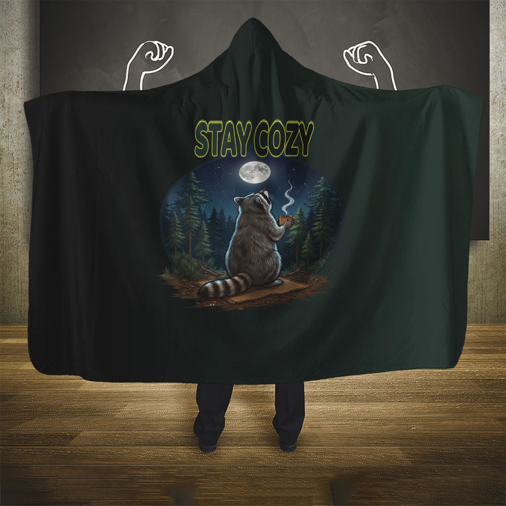 Raccoon Stay Wild Stay Cozy Camping Hooded Blanket Starry Night Forest Wildlife