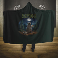 Raccoon Stay Wild Stay Cozy Camping Hooded Blanket Starry Night Forest Wildlife
