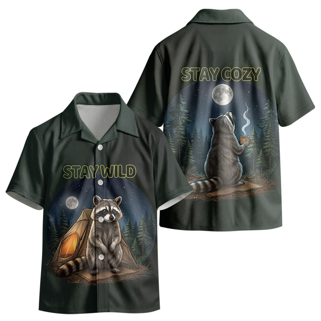 Raccoon Stay Wild Stay Cozy Camping Kid Hawaiian Shirt Starry Night Forest Wildlife