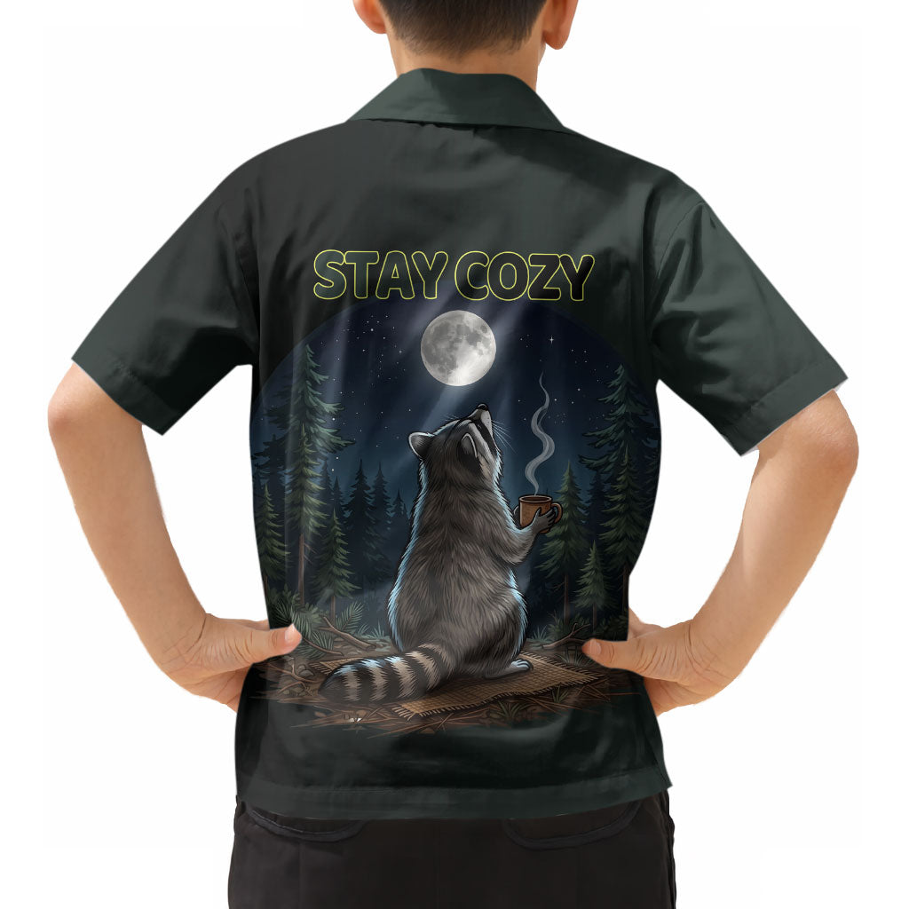 Raccoon Stay Wild Stay Cozy Camping Kid Hawaiian Shirt Starry Night Forest Wildlife