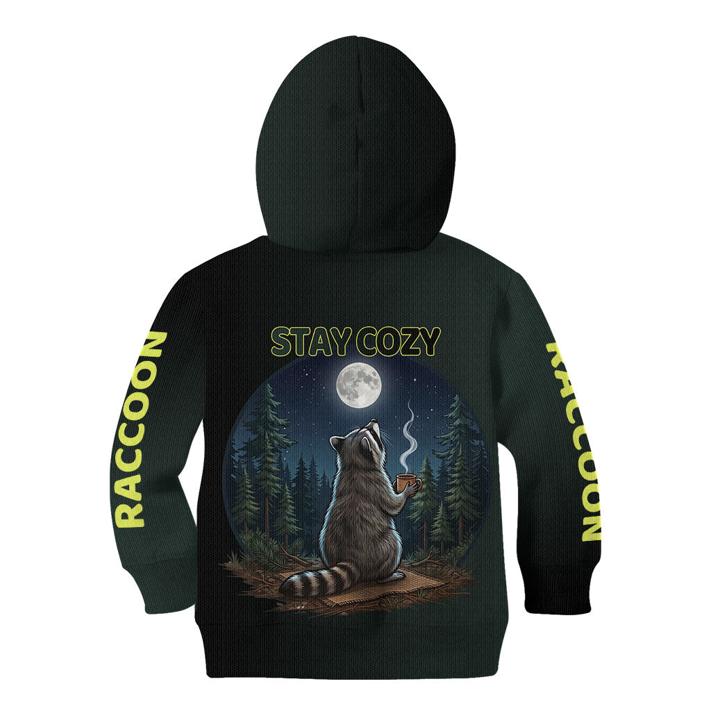 Raccoon Stay Wild Stay Cozy Camping Kid Hoodie Starry Night Forest Wildlife