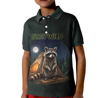 Raccoon Stay Wild Stay Cozy Camping Kid Polo Shirt Starry Night Forest Wildlife