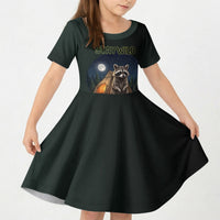 Raccoon Stay Wild Stay Cozy Camping Kid Short Sleeve Dress Starry Night Forest Wildlife