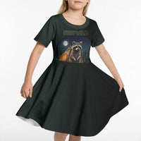 Raccoon Stay Wild Stay Cozy Camping Kid Short Sleeve Dress Starry Night Forest Wildlife