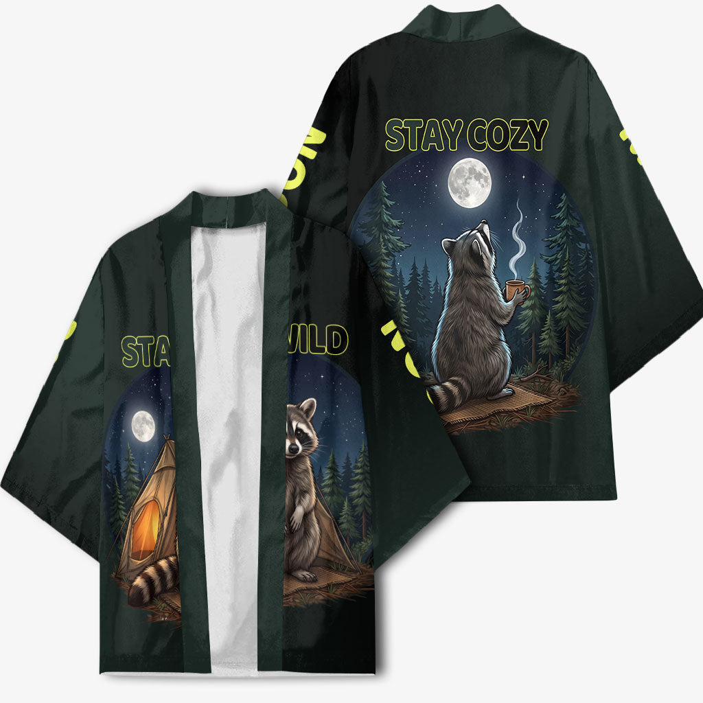 Raccoon Stay Wild Stay Cozy Camping Kimono Starry Night Forest Wildlife