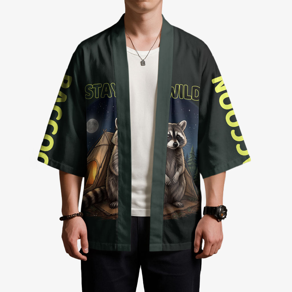 Raccoon Stay Wild Stay Cozy Camping Kimono Starry Night Forest Wildlife