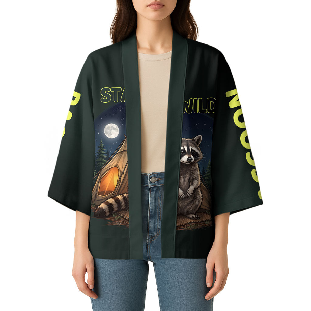 Raccoon Stay Wild Stay Cozy Camping Kimono Starry Night Forest Wildlife